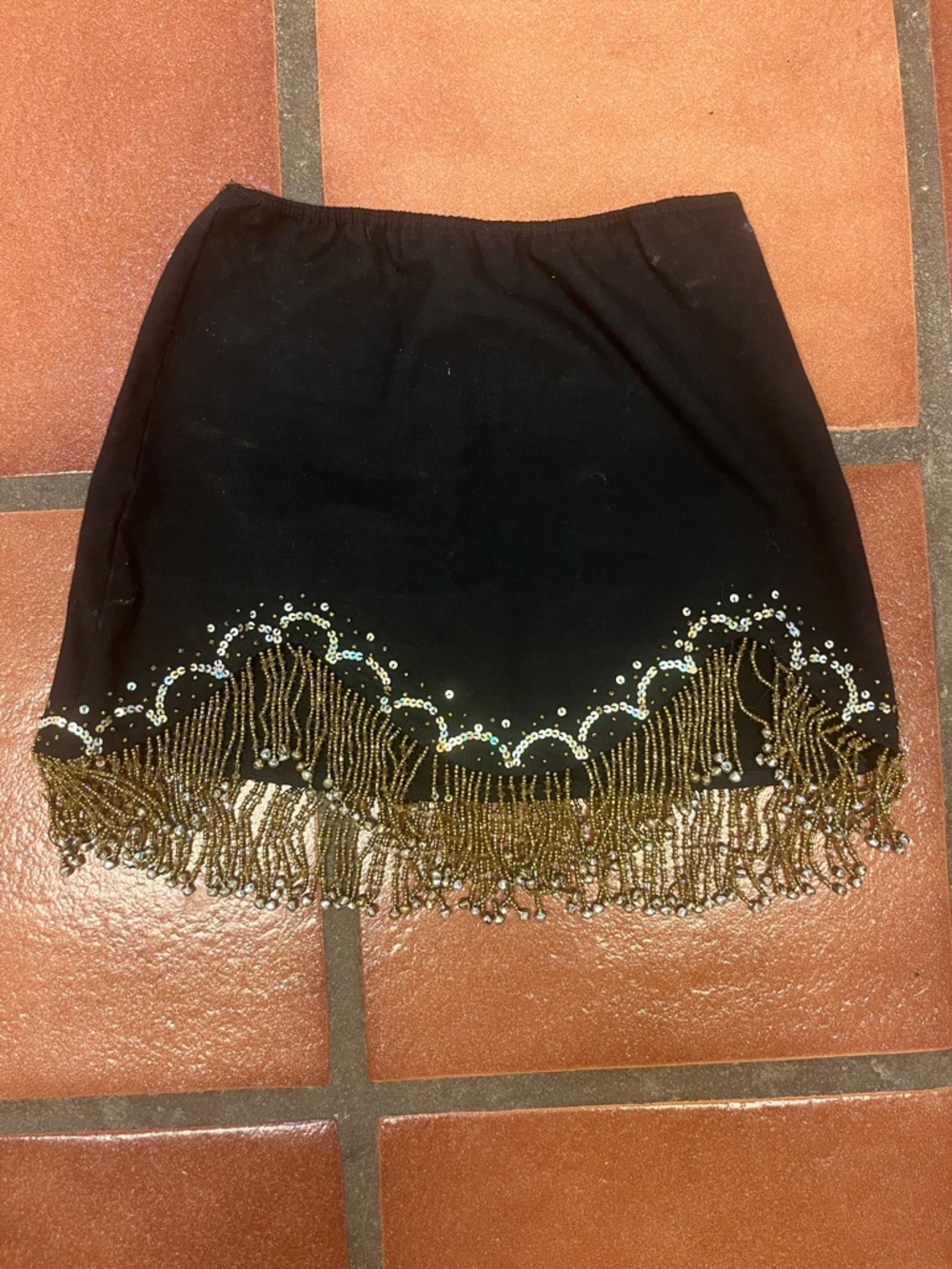 Black Beaded Fringe Mini Skirt